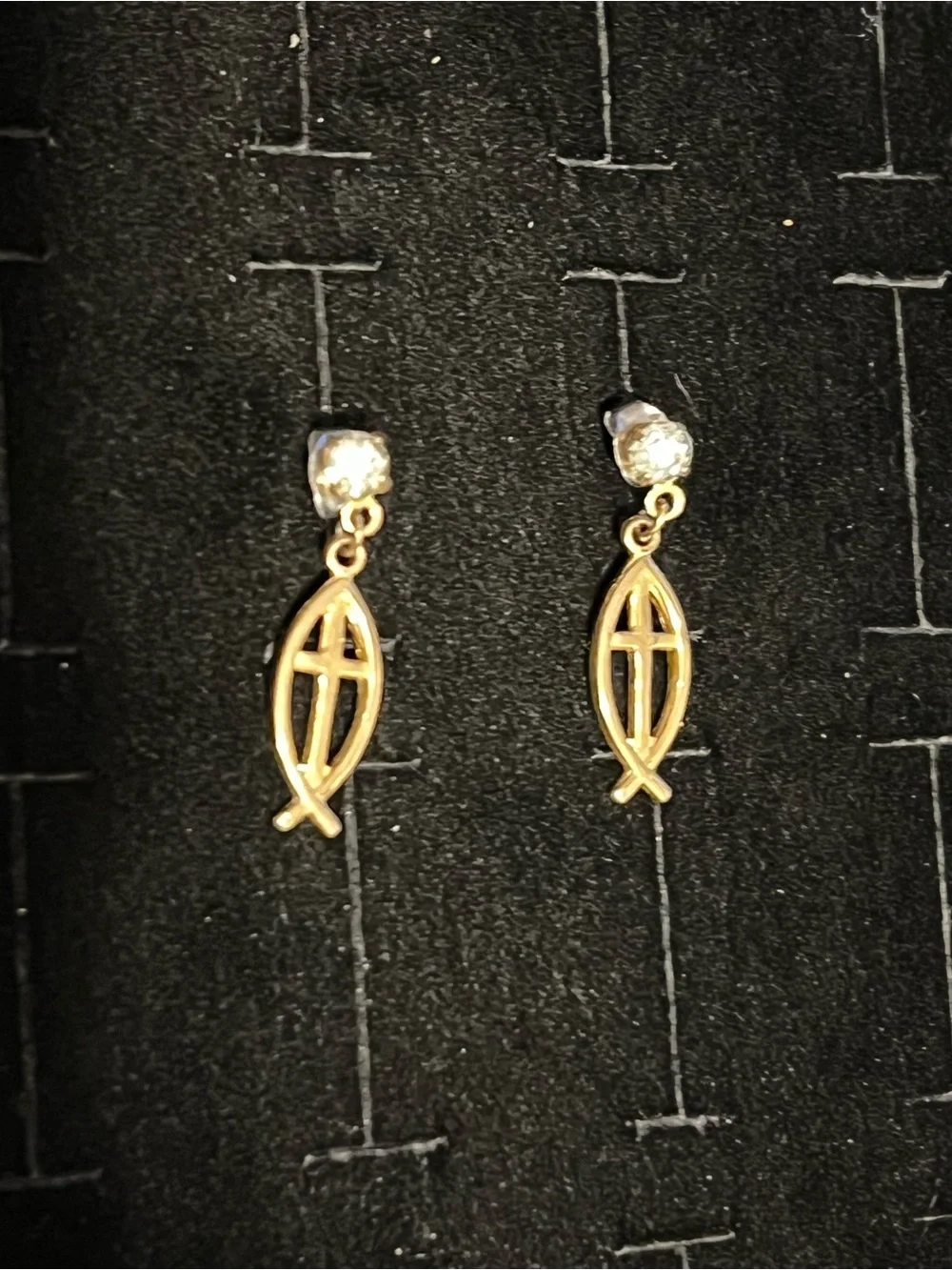14k Gold filled Christian Fish Cross Drop Earrings - Women Jewelry